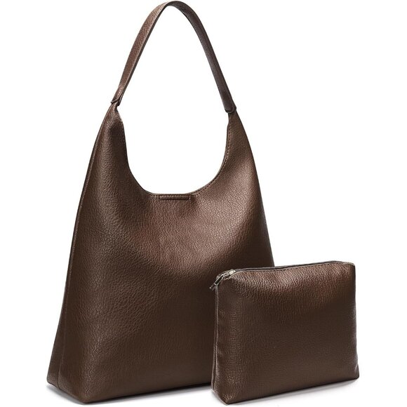 Versatile Slouchy Tote Bag in Coffee Vegan Leather - Perfect for Women on the Go - Picture 1 of 6
